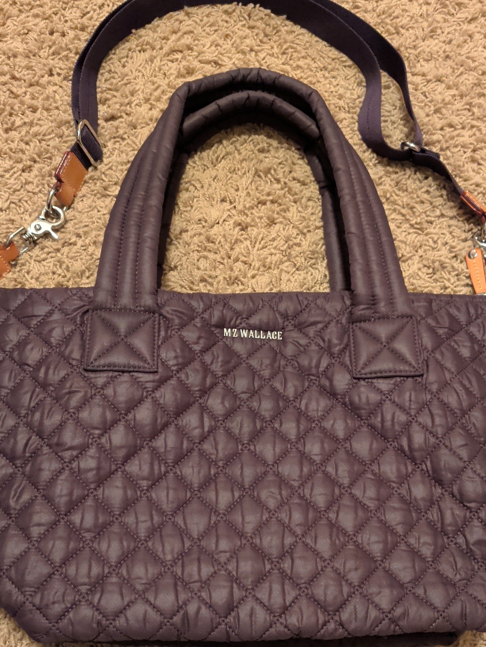 MZ Wallace Quilted Deep Plum Tote with Removable Strap